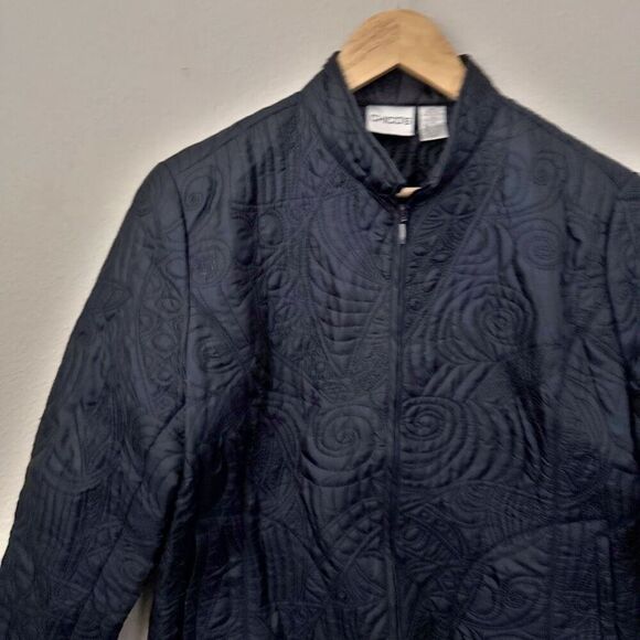 CHICO'S | Lightweight Quilted Navy Blue Jacket Mandarin| Size 1 (Medium, 8) - Picture 2 of 6